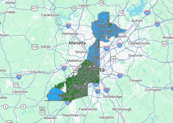 NilesGApol's tweet photo. Paige Whitaker, the judge who presided over the collapse of the YSL case, seems to have been narrowly unseated by...one of Fani Willis' ADAs.

The results by precinct are about what you would expect for a race like this lol (Whitaker in blue) #gapol https://t.co/pR3Oj3cGb2