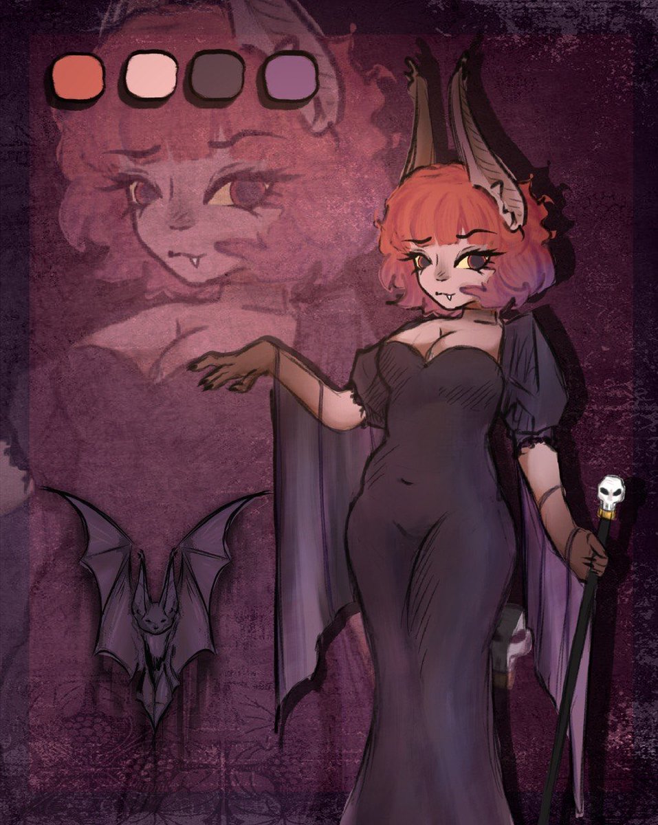 Meonshoo's tweet photo. Introducing my bat humanization OC - goth elegance meets vampire charm 💜🦇
ଘ(੭ˊ꒳ˋ)੭✧
Any ideas what should her name be?’
.
.
.
Color palette included for the artists out there
#BatGirl #GothArt #DarkFantasy #OriginalCharacter #ArtMoots #Meonshoo https://t.co/JUCQB2uIvb