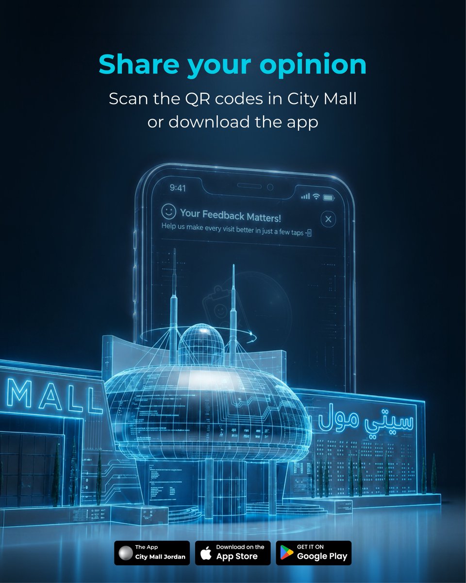 CityMallJo's tweet photo. Your visit has a voice now.
Share your feedback through the app or by scanning the QR code in #CityMall and help us make every experience better.

رأيكم هو اللي بتطوّر من تجربة سيتي مول! 
شاركونا تجربتكم من خلال مسح الرمز في المول أو من خلال التطبيق. https://t.co/AqcqaFiLiQ