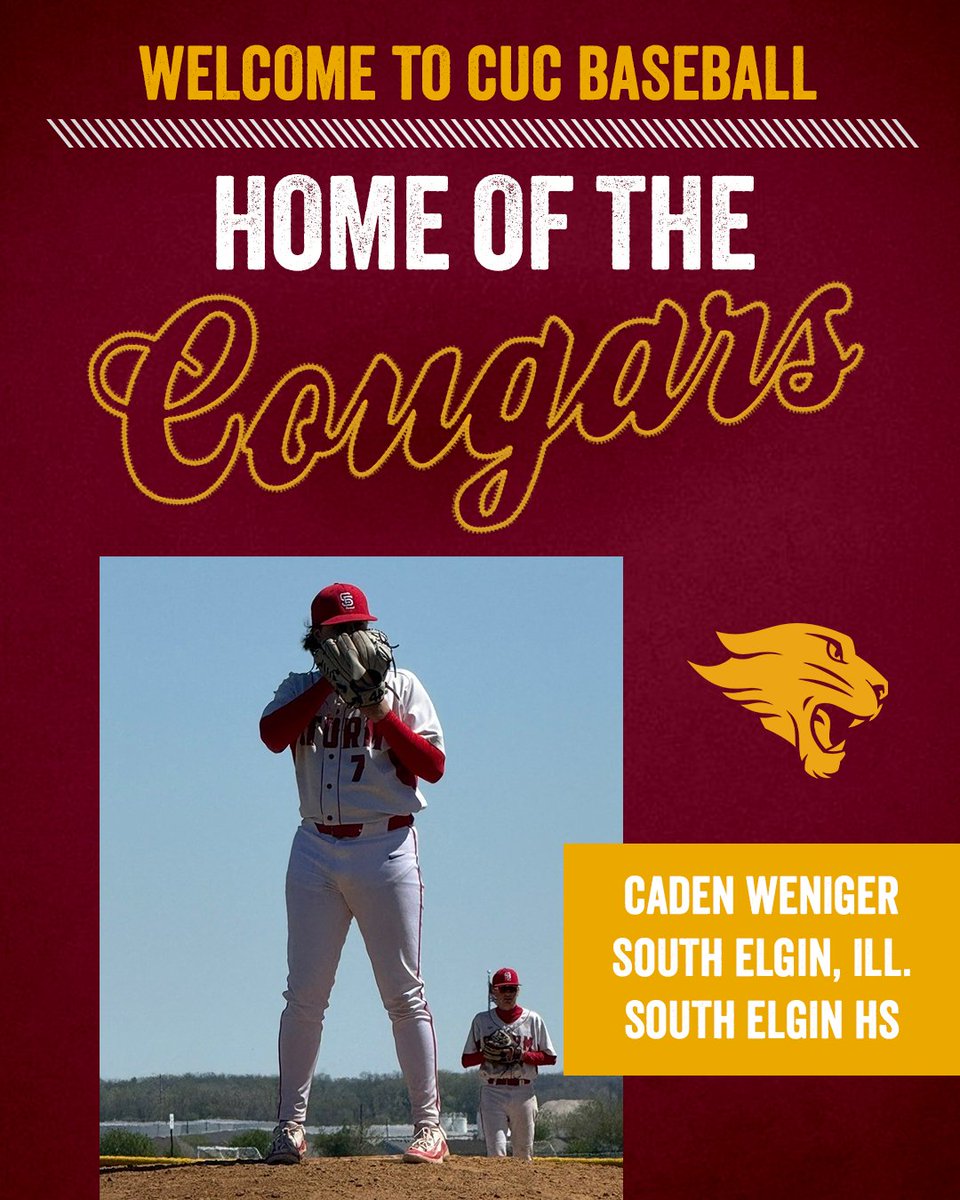 CUCbaseball's tweet photo. Guess what time it is?!      

Time to welcome another new family member for the 2027 season 🙌     

Meet our pitcher from South Elgin, Illinois.      

Welcome to the CUC Family, Caden Weniger!! https://t.co/TGJOltEZvj