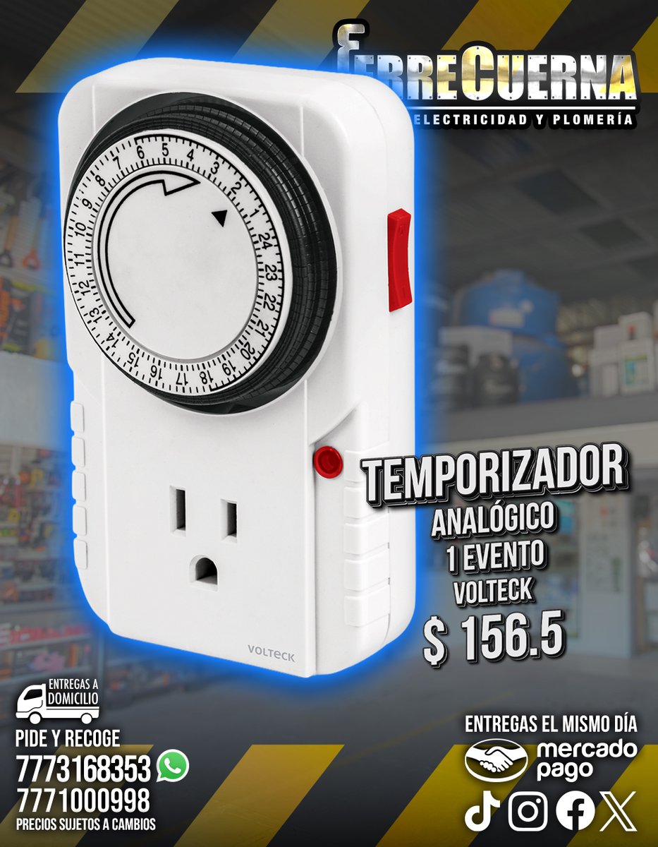 FerreCuerna's tweet photo. Temporizador analógico 1 evento
Volteck $156.5
𝗪𝗵𝗮𝘁𝘀𝗔𝗽𝗽: https://t.co/tdDHFBwWJM
7771000998
SuperPrecios #Cuernavaca
Todo en #Plomería🚰 #Electricidad💡#Herramienta 🛠 #Construcción
Entregas el mismo día.
#Mayo🌞
#Fácil #Rápido #Práctico https://t.co/kQZV7HfRf4