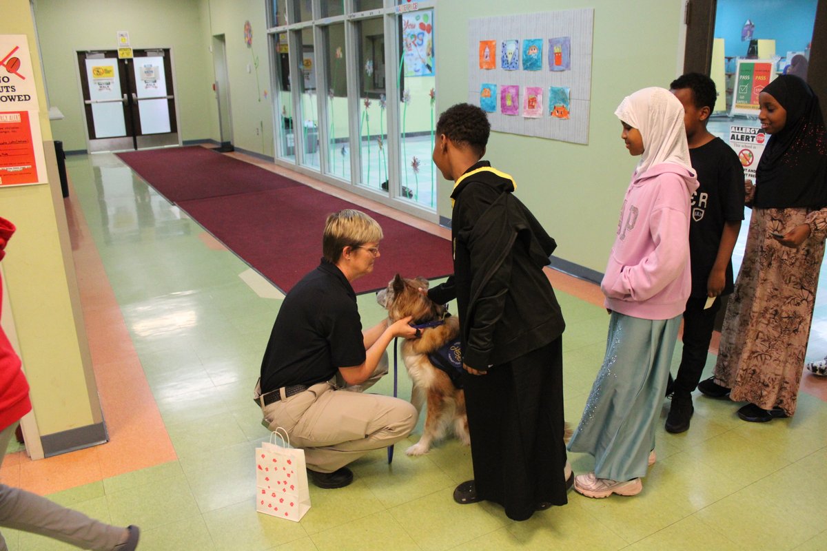 MMSASTP's tweet photo. 🐾 Thank you to Kathryn Smith and Sgt. Fuzz from the St. Paul Police Department for visiting our students!

Students enjoyed learning about Sgt. Fuzz’s role as the country’s first 1st Responder Therapy Dog and the impact therapy dogs have in supporting communities. 💙🐴 https://t.co/LgBj1biSLP