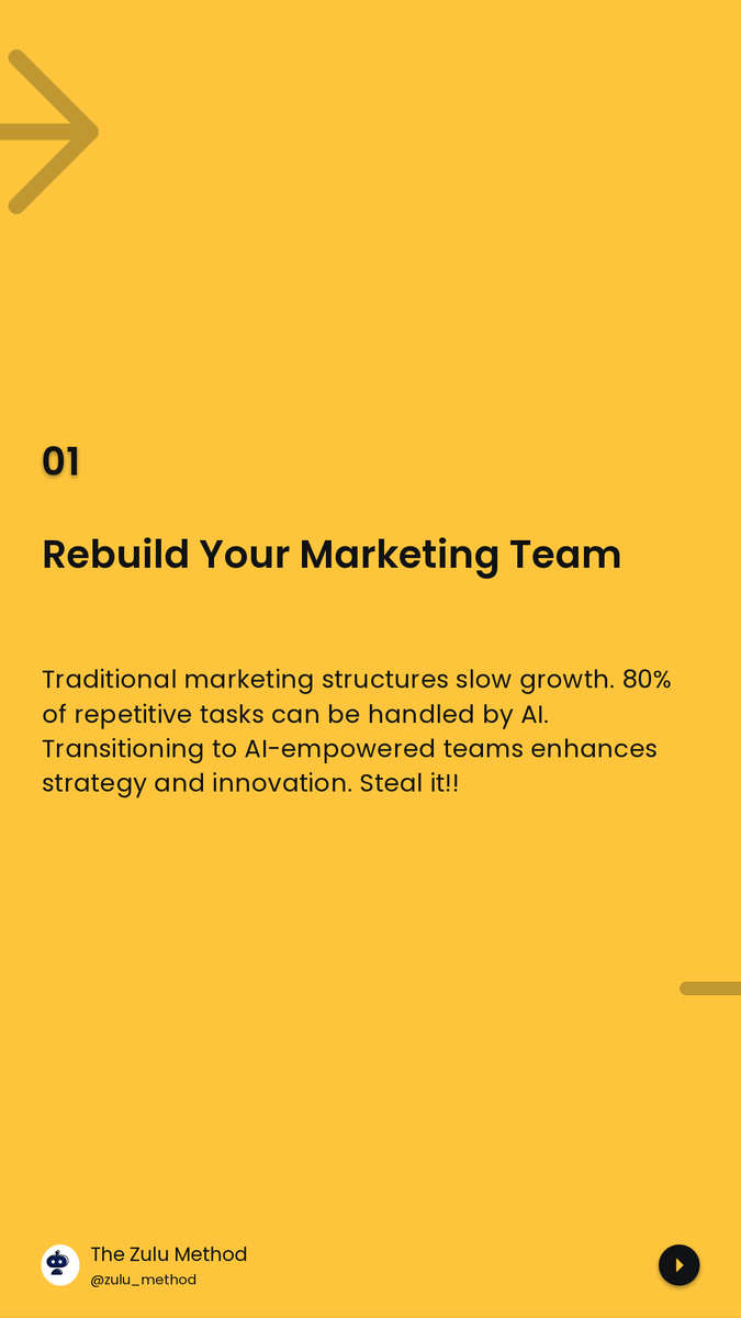 TheZuluMethodAI's tweet photo. Old marketing teams = silos, slow growth. Shift to AI-driven, outcome-based teams with strategy, tech, analytics &amp; creativity. AI does routine work, marketers focus on impact. Fix the team and strategy before buying tools. Need help? DM us. #MarketingStrategy #AIInMarketing https://t.co/Qc4tKPFNtm
