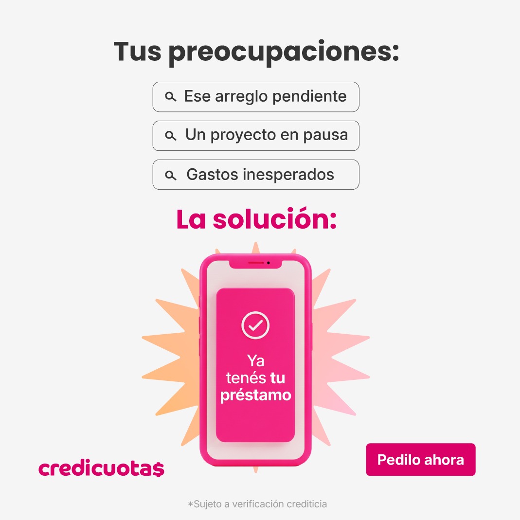 Credicuotas's tweet photo. Cuando las preocupaciones pesan, un préstamo personal puede ayudarte a resolverlas con calma. 

Pedí hasta $4M en cuotas fijas, 100% online en minutos. 

*Sujeto a verificación crediticia.
