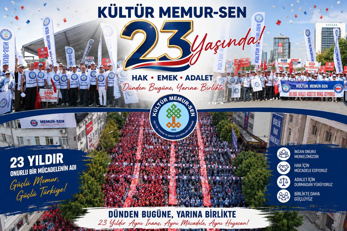 hamdiusta5506's tweet photo. #KültürMemurSen23Yaşında Kültür Memur-Sen olarak 23 yıllık onurlu mücadelemizi gururla kutluyoruz.
Hak, emek ve adalet yolunda kararlılıkla yürümeye devam ediyoruz.
Birlikte daha güçlü, birlikte daha kararlıyız.
Nice yıllara… https://t.co/FiD1s6Io3W
