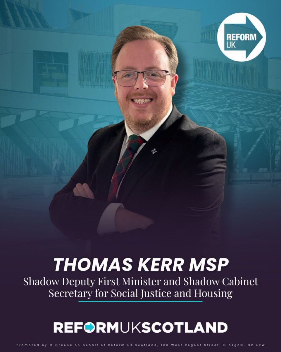 ReformDaily_'s tweet photo. 🏴󠁧󠁢󠁳󠁣󠁴󠁿Thomas Kerr appointed Shadow Deputy First Minister &amp; Shadow Cabinet Secretary for Social Justice &amp; Housing 🏴󠁧󠁢󠁳󠁣󠁴󠁿

#ReformUK #Scotland #Housing #SocialJustice #Politics [@ReformUKScot @ThomasKerrMSP] https://t.co/wMauUR1zYE