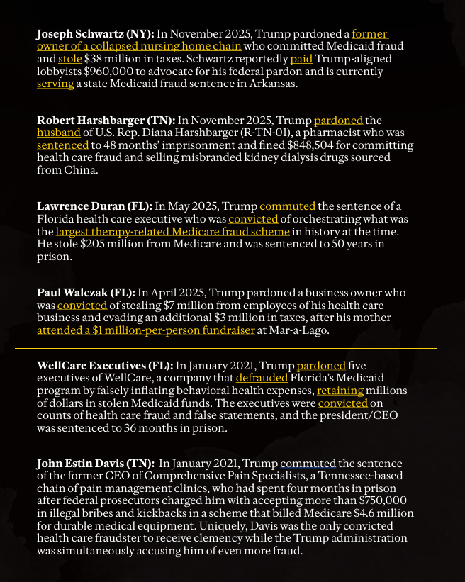 Newsforachange's tweet photo. @atrupar Details:
Trump Pardoned the Nation's Biggest Health Care Fraudsters
https://t.co/9Y1SBJBZEf https://t.co/QGoJISGnuG