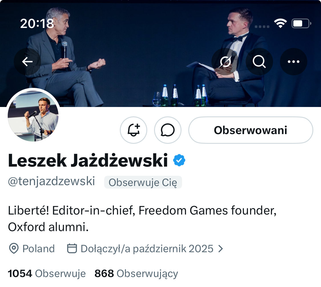 PolakNormalny's tweet photo. Wracam po ciężkim dniu a tu taka niespodzianka 🤯
Pan @tenjazdzewski dołączył do mojego konta , to zaszczyt dla mnie , dziękuję 
A przy okazji #WspieramyMałeKontaNaX 
A tego pana w szczególności ‼️‼️‼️ https://t.co/n1u8HPuCOH
