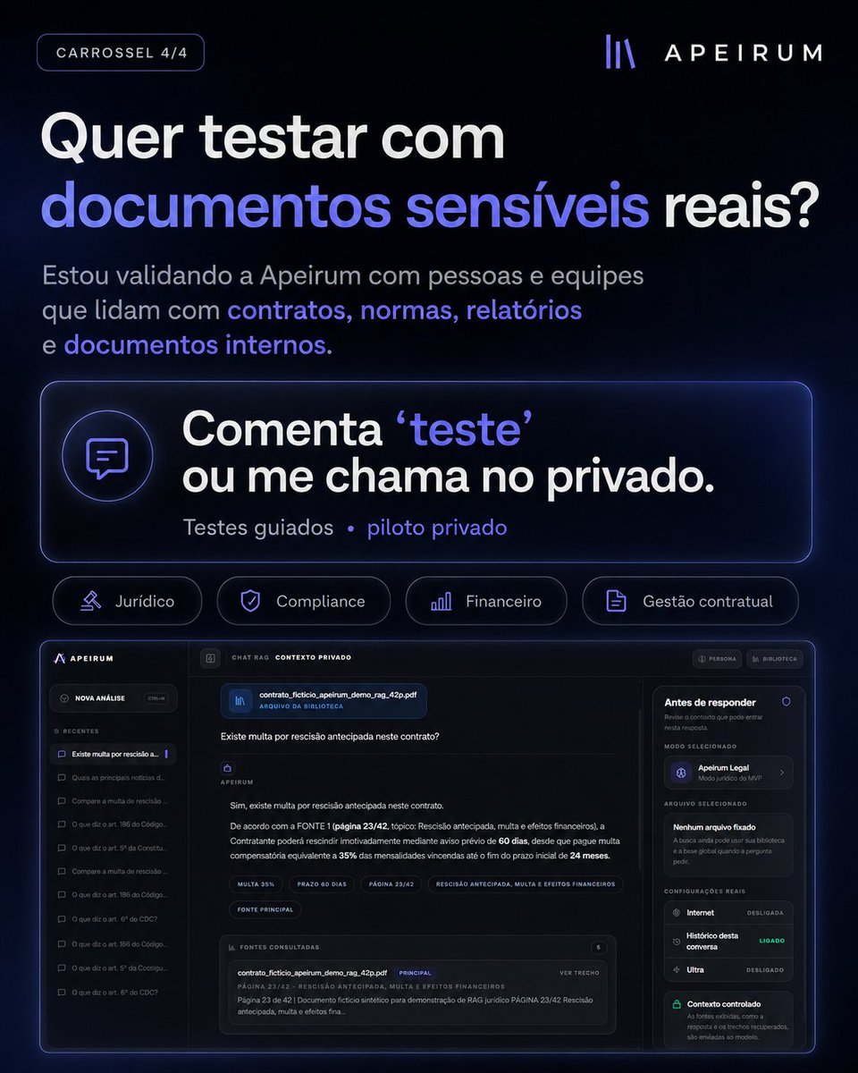 apeirum's tweet photo. Empresas não precisam de mais um chatbot.

Precisam transformar documentos, dados e processos internos em respostas, automações e integrações.

A Apeirum começa pelo chat com documentos — e evolui para API e soluções sob medida. https://t.co/1OqncTRivd