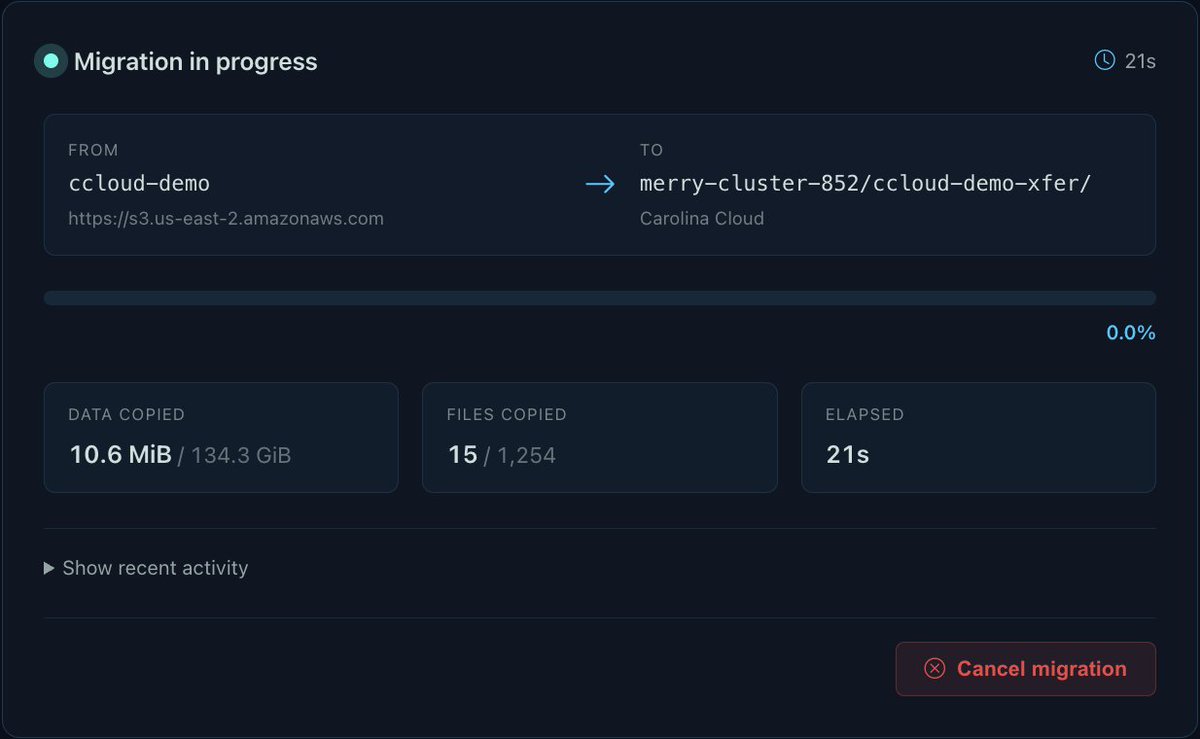 derekdfulton's tweet photo. 100% Free S3-compatible migration tool for Carolina Cloud

Should we pay people's egress fees as well? https://t.co/BhelKIr8KF