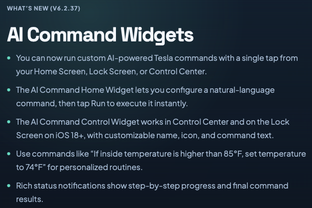 StatsTeslaApp's tweet photo. New Stats app feature just released:
Use natural language to create complex Home Widget and Control Widgets (in Control Center).
Update from the App Store now: https://t.co/nIvZoTWAFo