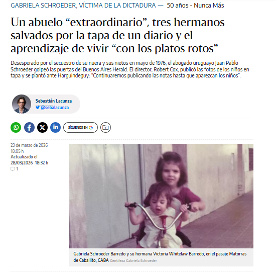 sebalacunza's tweet photo. Ayer se conmemoró el Día de la Memoria en Uruguay. La fecha fue estipulada por el secuestro y asesinato de Héctor Gutiérrez Ruiz, Zelmar Michelini, Rosario Barredo y William Whitelaw. Tres hijos de Barredo fueron salvados por una tapa del Herald. Escribí en @elDiarioAR esa historia. 

https://t.co/YTQKmySOl0