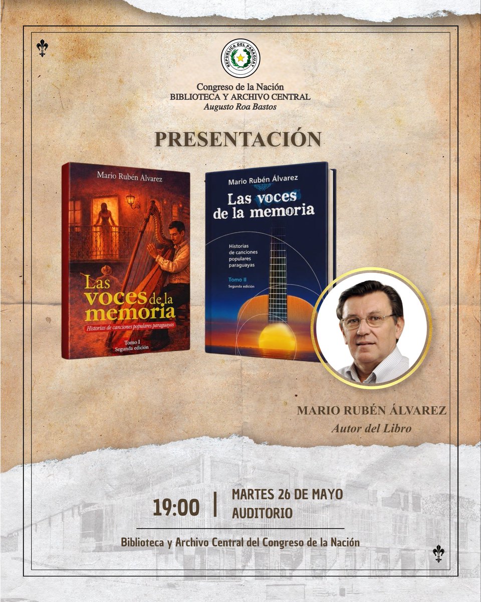 baccnpy's tweet photo. 📚 La Biblioteca y Archivo Central del Congreso de la Nación invita a la presentación de las reediciones de los tomos I y II de Las voces de la memoria, de Mario Rubén Álvarez.

📅 Martes 26 de mayo
🕖 19:00
📍 Auditorio de la Biblioteca del Congreso

🎤 Acceso libre y gratuito. https://t.co/iLuh6lH8Q3