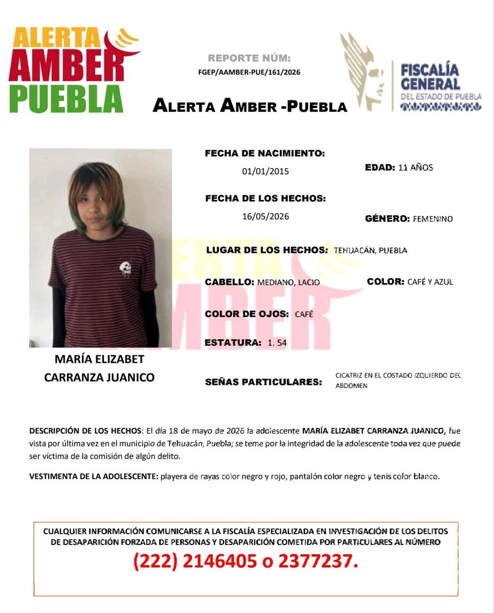 Alerta Amber Puebla tweet media