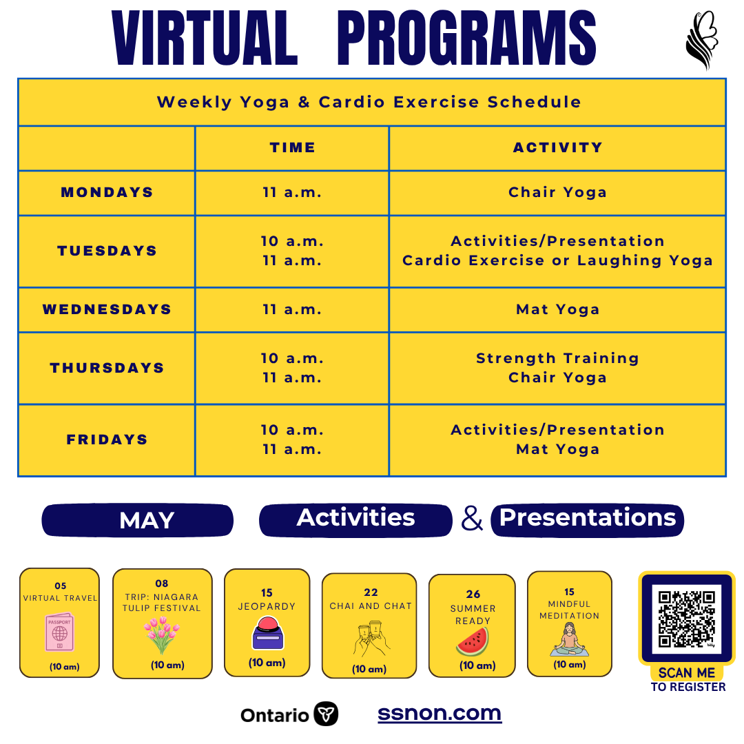 SSN_York's tweet photo. 🌼 Join SSN’s May Virtual Programs! Stay active with yoga, cardio, strength training + fun activities like Jeopardy, Virtual Travel &amp; Chai and Chat. 💻✨ Register today:  https://t.co/DTKQXeOXJc

#SSNYork #VirtualPrograms #WellnessForAll #ActiveSeniors #HealthyLiving https://t.co/5oql5zwsJg