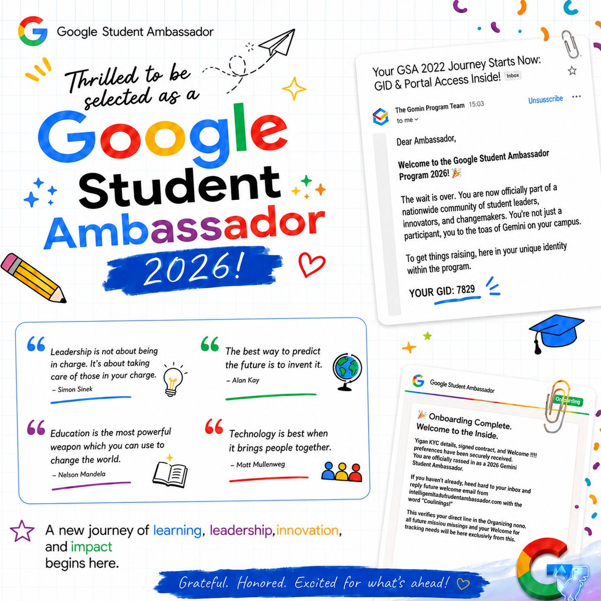 QuantumCoderX's tweet photo. I am incredibly excited to announce that I have been selected for the Google Student Ambassadors (India) Program 2026.

It is an absolute honor to step into this role, representing a nationwide community of student leaders.
#GoogleStudentAmbassador #GSA2026 #TeamGemini https://t.co/PczzxeFkvD