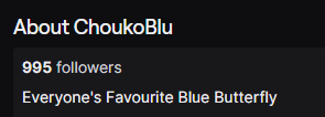 RosieJazzRaptor's tweet photo. Hmmm, it seems @ChoukoBluVT is only 5 away from 1k on Twitch you guys.... We could do something really cooooool 👀👀 https://t.co/JMEFjctJBl