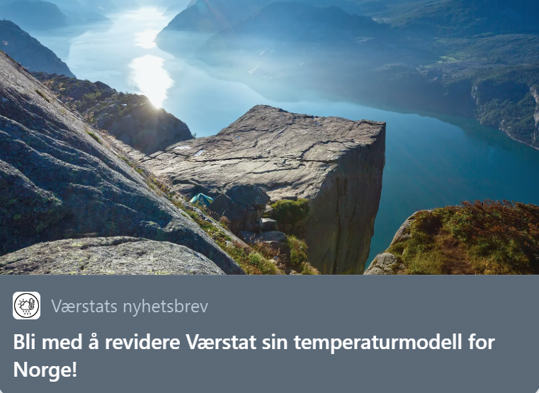 verstat_no's tweet photo. Værstat lanserte 19. april en temperaturmodell for Norge og viste fra A til Å hvordan modellen ble bygget og beregnet.

Klimaforker Hans Olav Hygen ga kritiske innvendinger og mente arbeidet ville stått til stryk om det var en masteroppgave.

Bli med å teste modellen! https://t.co/TgZktzmZUS