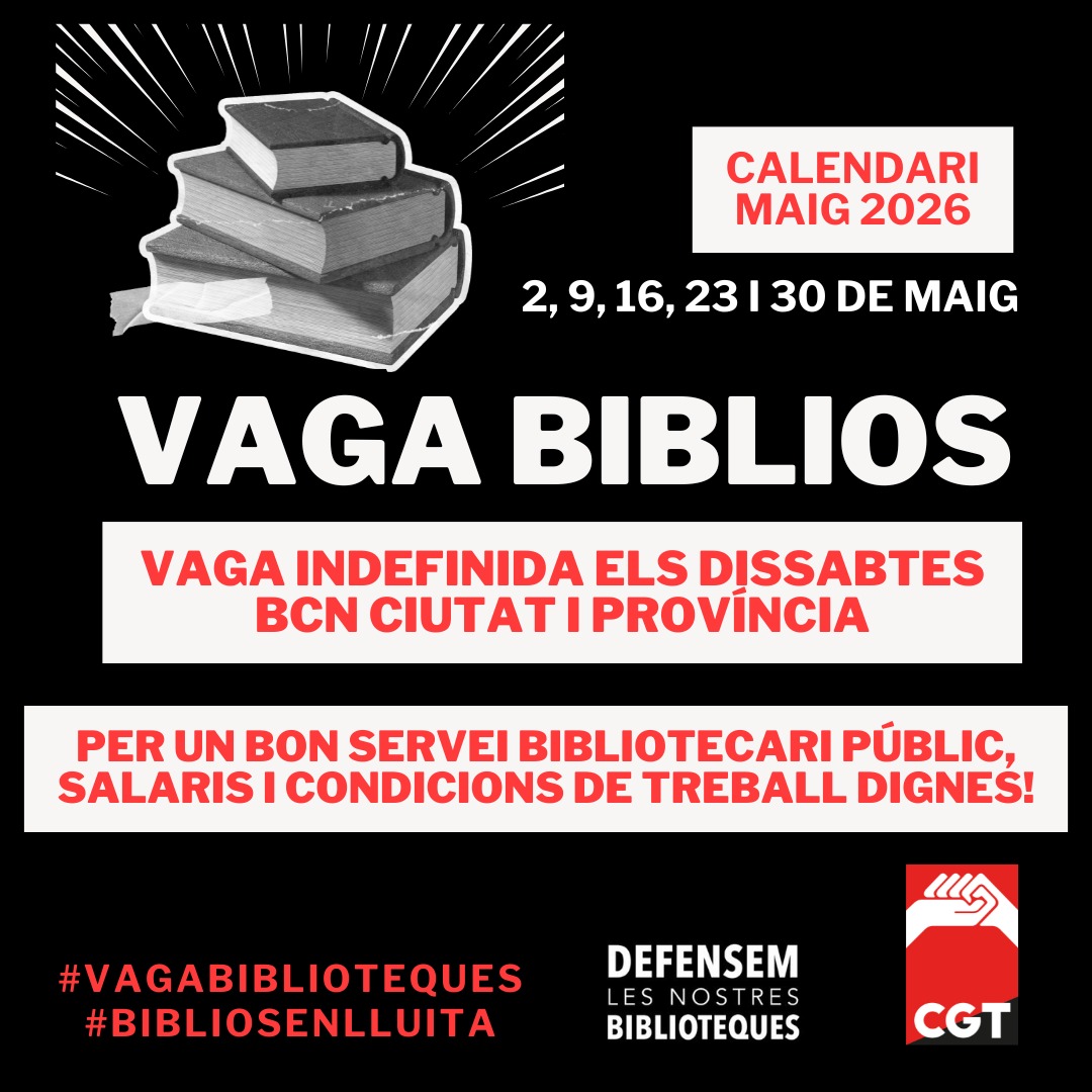 sapbcgt's tweet photo. Aquest dissabte continua la vaga indefinida a les biblioteques, a Barcelona ciutat i província

De moment personal CBB i personal Diba a la XBM, però a partir del 29-M s'iniciarà també la vaga d tot el personal del Sistema d Lectura Pública, a tot Catalunya #VagaBiblioteques https://t.co/joYKBlu0Ry