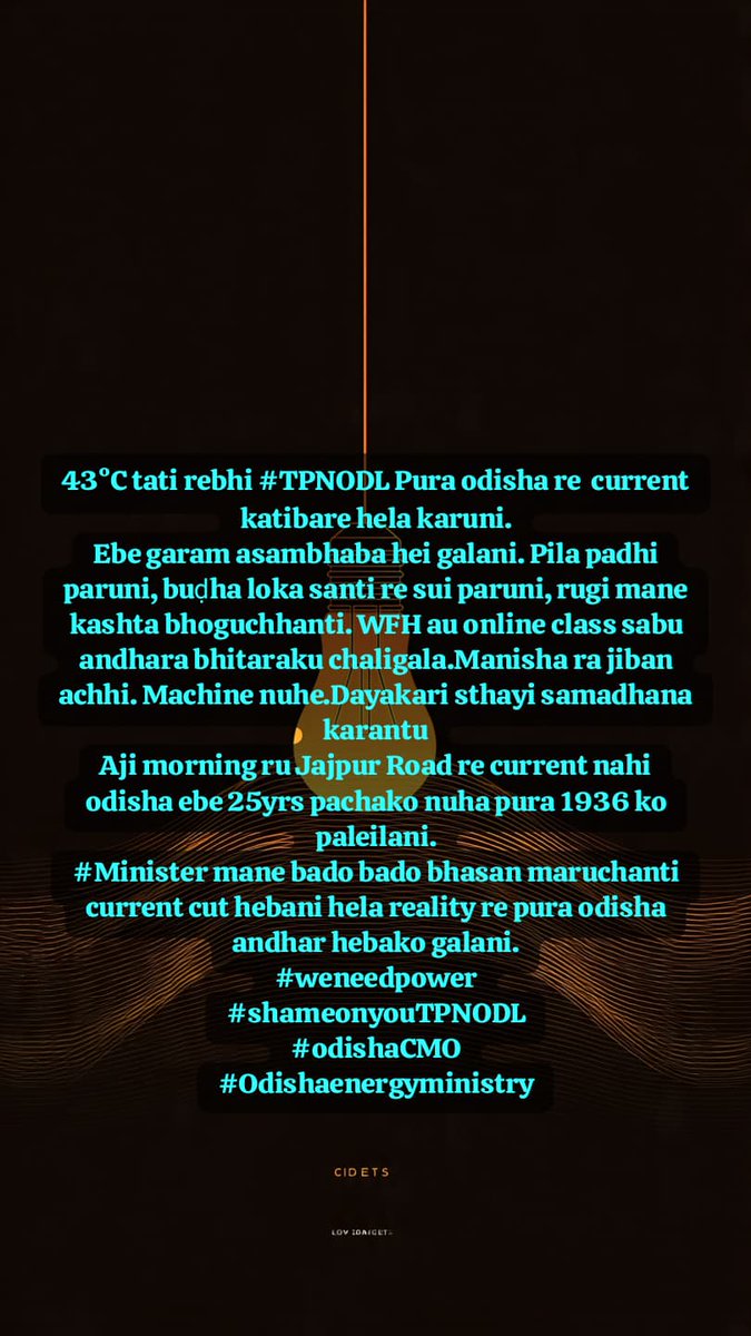 satyabanb7's tweet photo. @EnergyOdisha @tpnodl37287 @CMO_Odisha @MohanMOdisha 
#weneedpower #stoppowercut https://t.co/CqvlxC9M8X