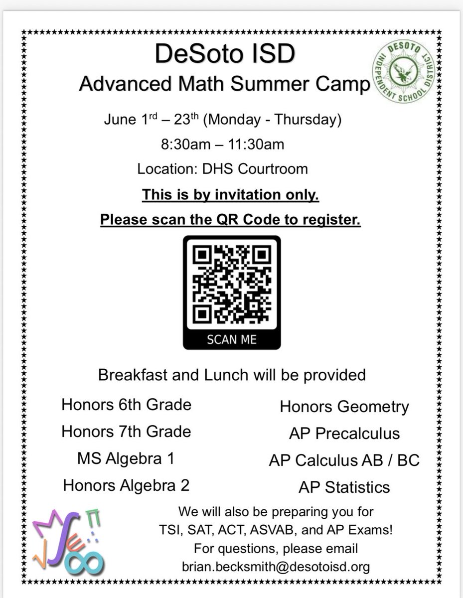 msedbostic's tweet photo. @desotoisdeagles @DeSoto_WestMS @CSMcCowanMiddl1  Advanced Math scholars come out and pump up your math skills! https://t.co/c7ZcV0xJBv