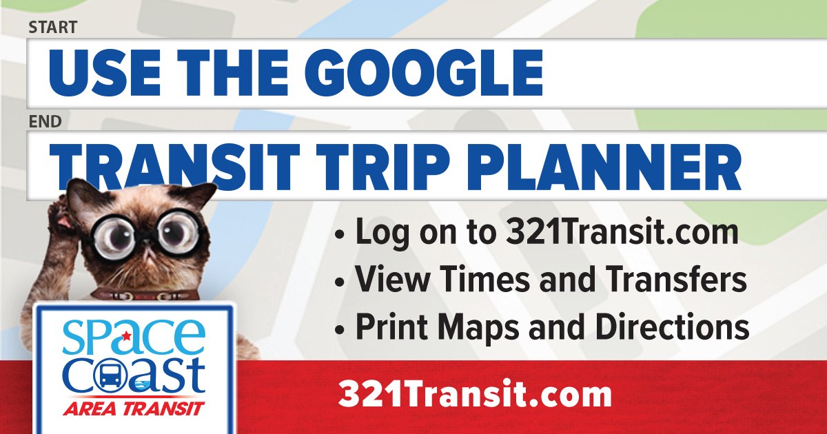 321Transit's tweet photo. Try the Google Transit Trip Planner! Enter your start and end locations, and let it guide your trip! Visit https://t.co/XkBdPbMzgt to plan now.

#SpaceCoastAreaTransit #321Transit #BrevardCounty @BrevardCo_FL https://t.co/FAMAk5QaQ8