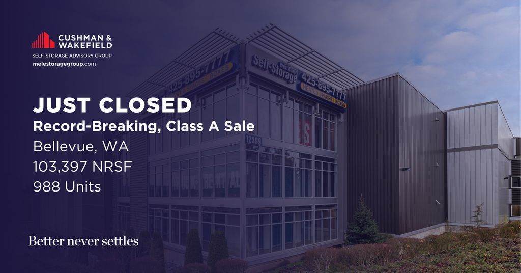 MeleStorage's tweet photo. Just closed what we believe is the largest single-asset self-storage sale in the Pacific Northwest. Bellevue, WA. Just shy of $51 Million. 15 offers. Record price per square foot. #selfstorage #cre #melestoragegroup #cushwake #themelegroup @cushwake https://t.co/h5WzKBW95v https://t.co/bF1r03oC7e