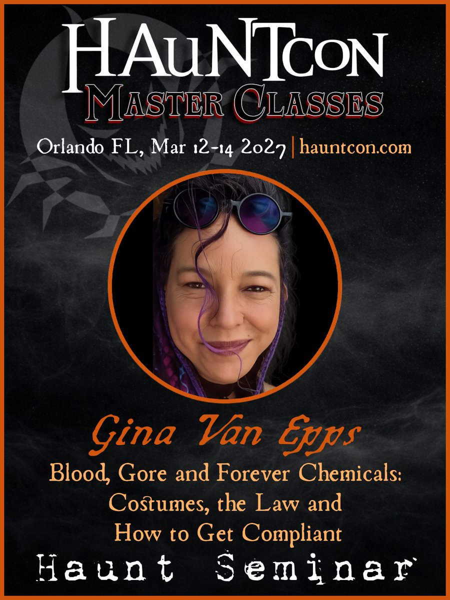 hauntcon's tweet photo. Emmy Award-winning seamstress Gina Van Epps is bringing the compliance conversation nobody in the industry is having to HAuNTcon, breaking down PFAS "forever chemical" regulations affecting costumes, fabrics &amp; more.

If your business involves textile-based products, don't miss it https://t.co/T04Rtlxxlo