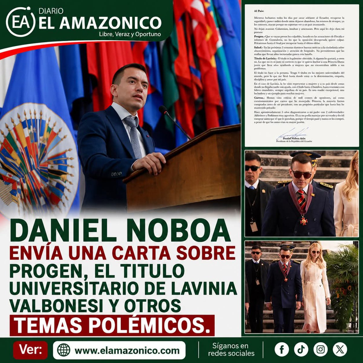 ElAmazonicoEC's tweet photo. “El título es legalmente obtenido”, escribió @DanielNoboaOk, quien además aseguró que la primera dama “lleva años ayudando a mujeres que no encontraban salida a sus problemas”. 👉 https://t.co/IwuOST1qA2 https://t.co/UOFyCCPSBC