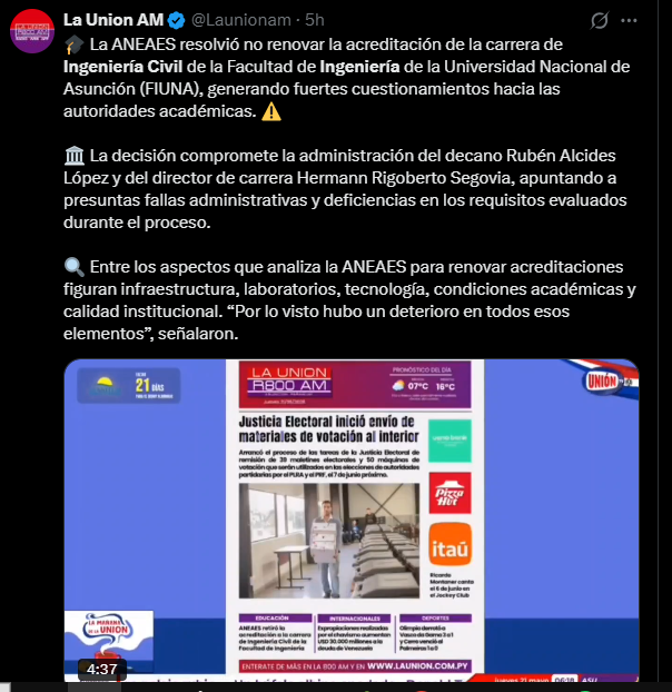 sebaalvareza's tweet photo. AL MENOS SEIS MEDIOS DIVULGANDO INFORMACIÓN FALSA/INEXACTA, FALTANDO A LA VERDAD.

Expuestos por falta de rigor periodístico informativo.
Tienen la obligación de brindar información veraz.

Abajo está la respuesta del Dr. @jose_duartep , director de la @ANEAES_Paraguay .- https://t.co/sa5MuASUP9