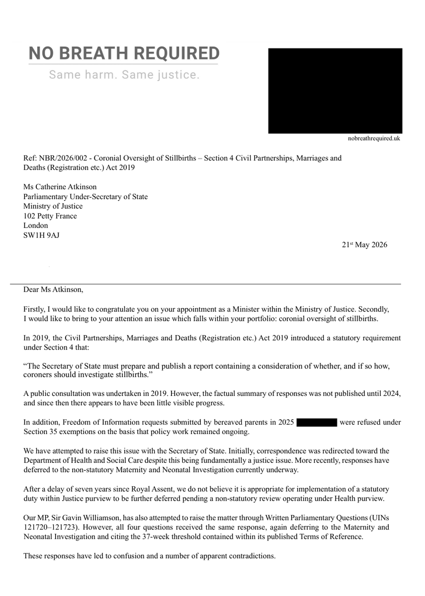nobreathreqd's tweet photo. Today we wrote to the new @MoJGovUK  Minister responsible for coroners (@catkinson80)  regarding the unfulfilled statutory duty from Section 4 of the Civil Partnerships, Marriages and Deaths (Registration etc.) Act 2019.

Full letter + enc. here: https://t.co/5N9XaaBG2Z https://t.co/OBbk64pLdj