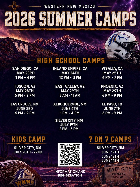 Coach_DCarr's tweet photo. Camp Season is now! @WNMUFootball will be all over the West! 
Come out and get evaluated and coached by the best!🟣🟡🐎 https://t.co/kSRtWtfXmA