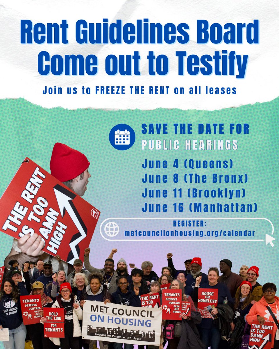 Met_Council's tweet photo. 🗣️Tenants are the majority in New York City. A million of us voted for a Rent Freeze Mayor last year, and its on all of us to come out to testify for a rent freeze🥶
Sign up using our event calendar: https://t.co/wkwOYKQbKQ https://t.co/H8dlhwayYV