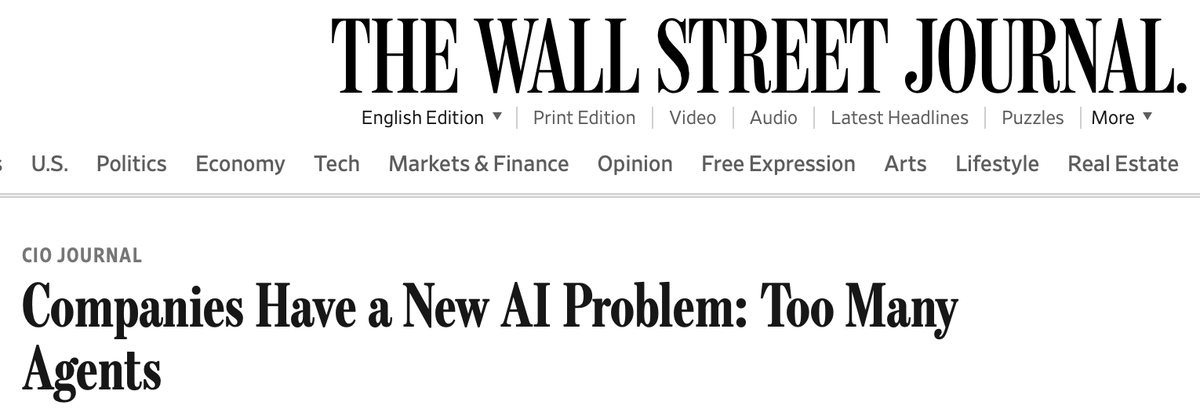 a_payrar's tweet photo. @HedgieMarkets + add Jevons Paradox to this. As building with AI and agents gets easier &amp; faster, orgs. create and run much more, driving spend up dramatically. Especially true at larger orgs. where 'agent duplication' means running overlapping agents in parallel.
Article on topic from @WSJ https://t.co/PkiskCD39W