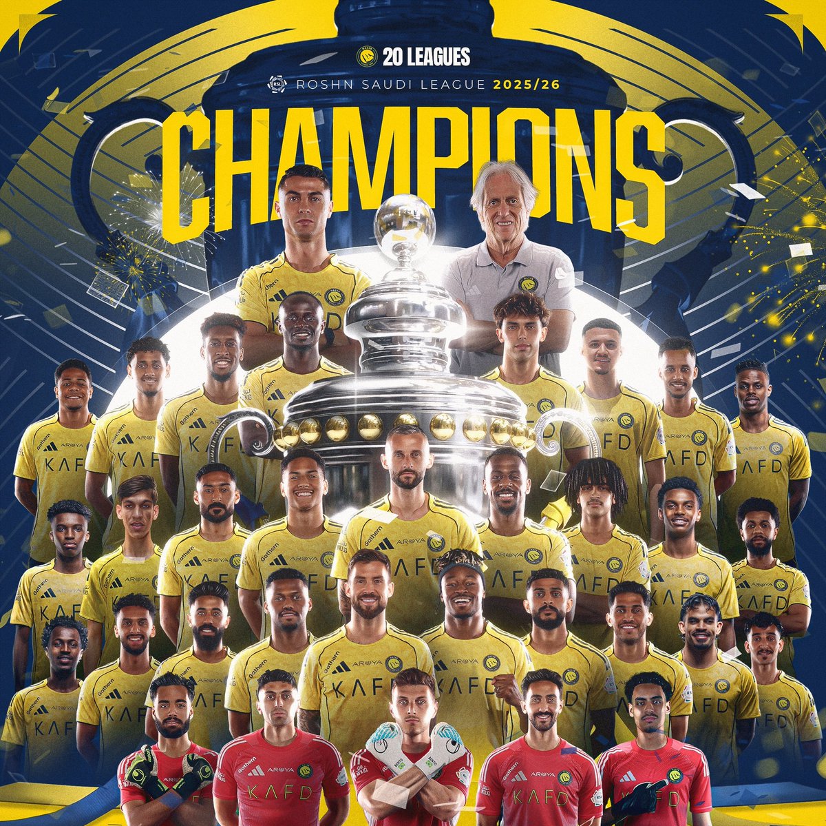 sosorere33's tweet photo. بقيادة الملك والإمبراطور أعظم لاعب في العالم الدون كريستيانو رونالدو CR7
النصر يحقق بطولة دوري روشن السعودي بجدارة واستحقاق الف الف مليون تريليون لكل عاشق للنادي العالمي 🟡🔵🎉🎉🎉🎉🎉🎉 https://t.co/3dBT6EyIIk