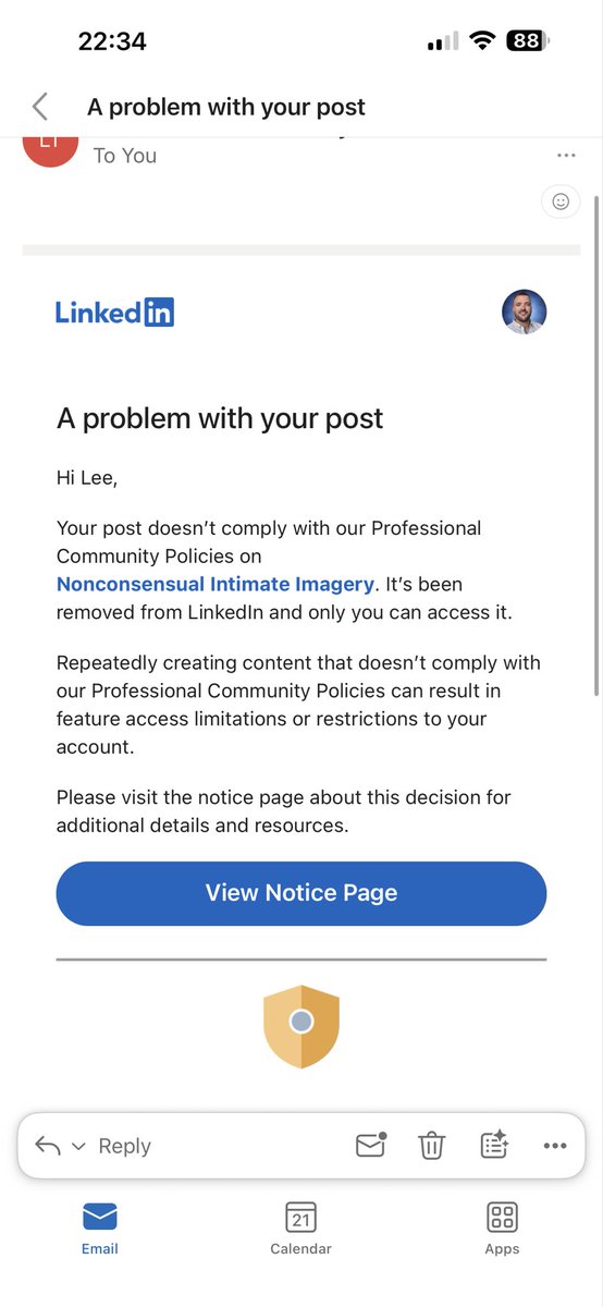 leewhyte89's tweet photo. @LinkedInHelp 
I am a recruiter and being sent about x10 of these in the last 20 mins for posts from 2 years ago? - all are genuine posts and flagged incorrectly https://t.co/QiA86O9P9Z