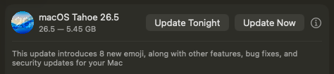 edgardo_rl's tweet photo. Since when do new emojis matter as much as security updates? #macos https://t.co/jMU3C5rEIM