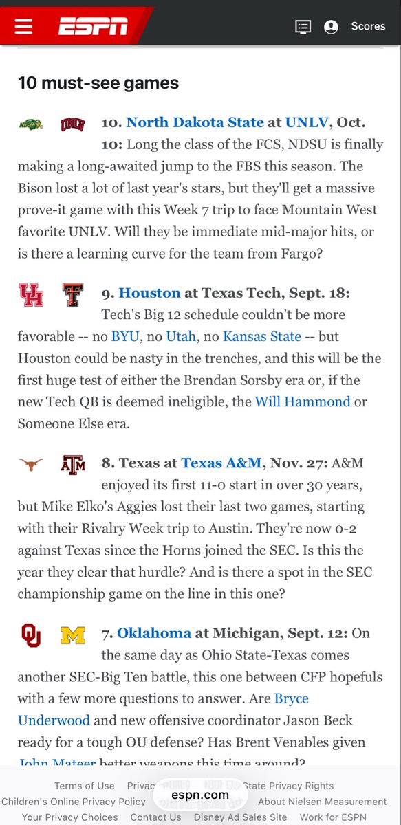 Swany8's tweet photo. ESPN College Football says NDSU’s game against UNLV one of the Top 10 games in College Football this fall! Anyone else excited for some Bison Football this fall?! #BisonPride 🤘🏻🦬🤘🏻 https://t.co/jc5YOMpyt9 https://t.co/fR5f9D7M4C