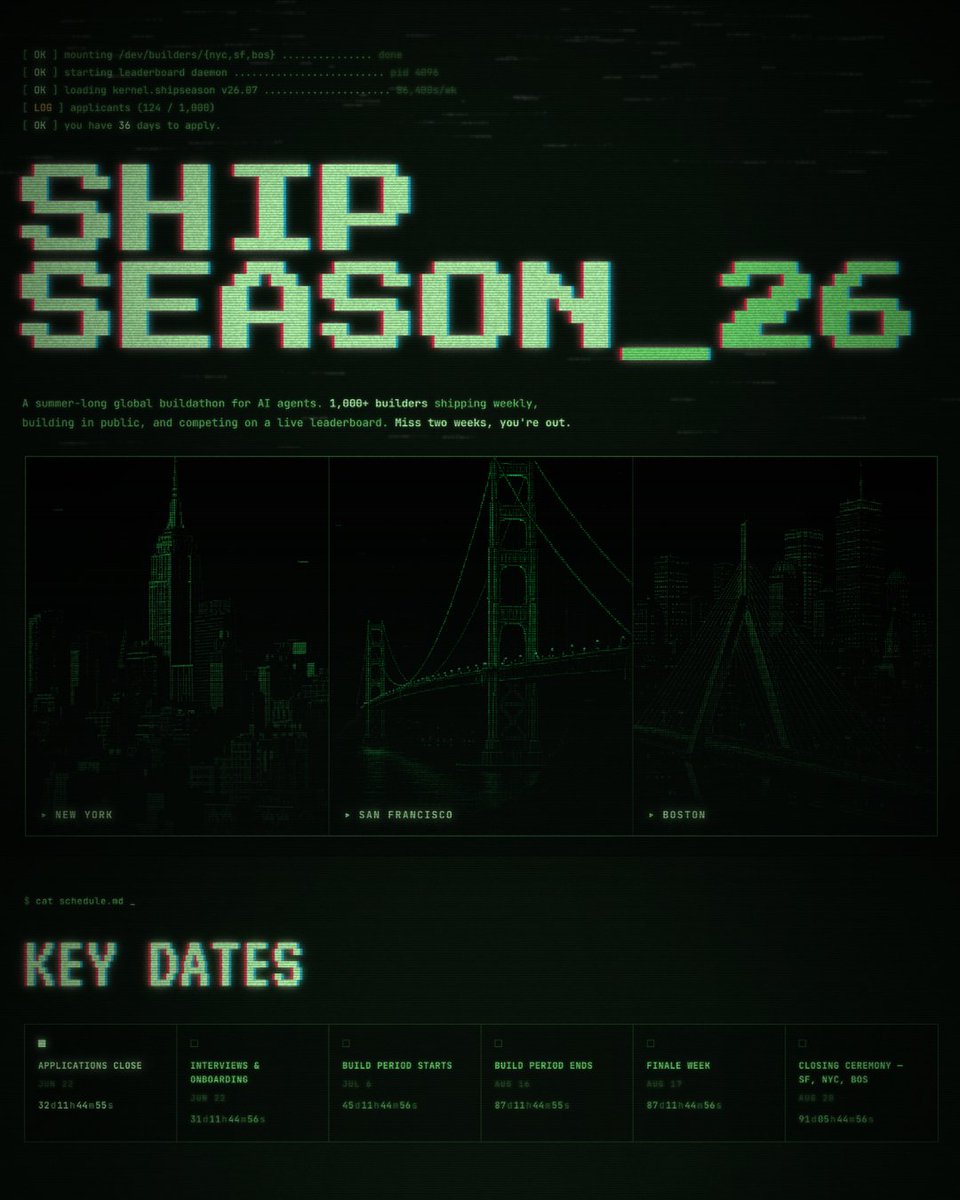maritime_sh's tweet photo. we’re launching Ship Season with Maritime as the premier hosting + distribution partner.

builders get free hosting for their ai agents this summer + a path to publish into Maritime’s blueprint library so their agents can be discovered, used, remixed, and eventually monetized.

apply: https://t.co/zDsnfykeoP