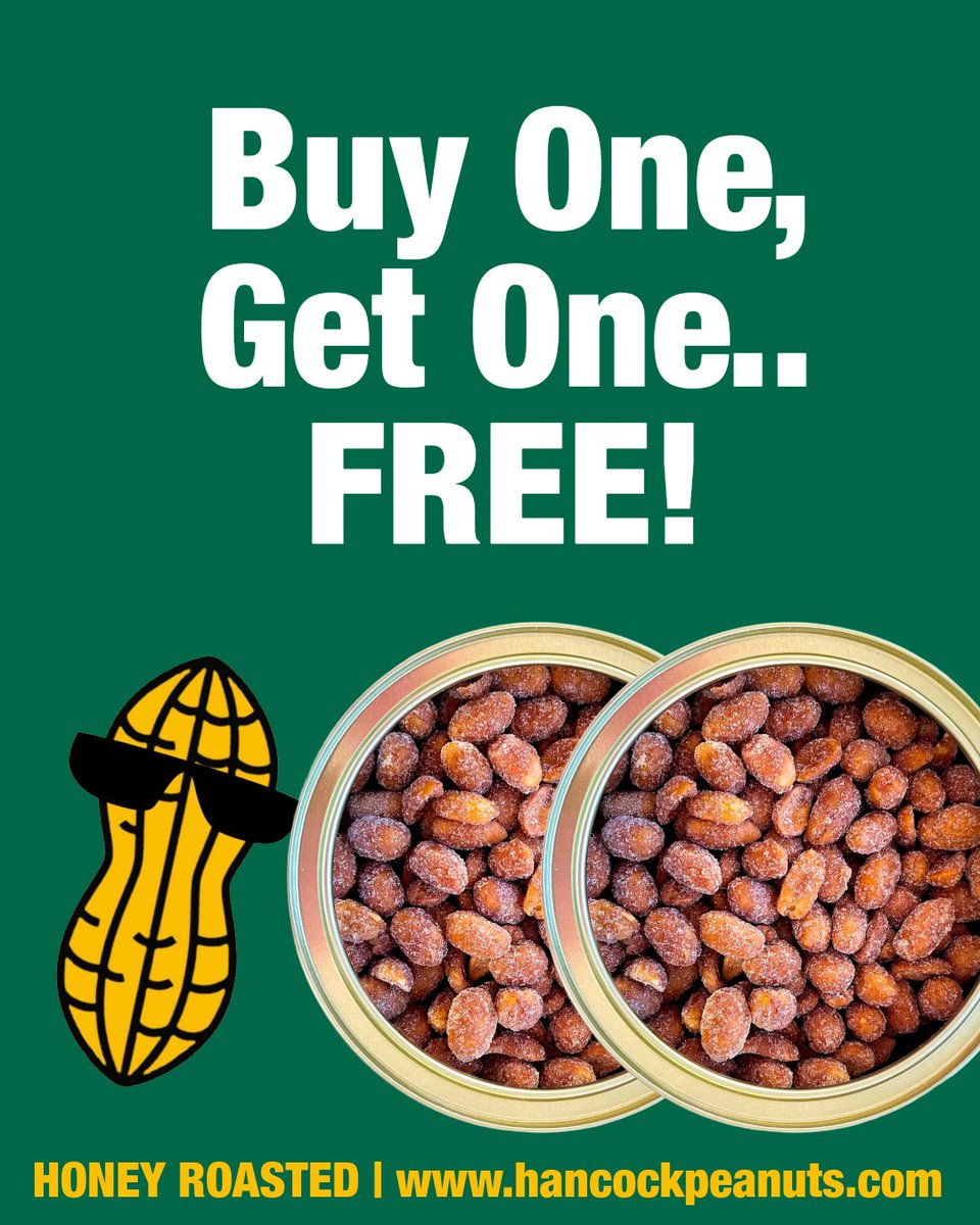HancockPeanuts's tweet photo. 🎉 GIVEAWAY 🎉

Win a BIG 20oz can of Honey Roasted Peanuts 🥜🍯

Prices keep climbing. We’re going the other way.

BOGO is LIVE — select the preset (2) can option of your favorite jumbo peanuts and save.

No purchase necessary.

Enter here: https://t.co/E7kTE6Yb4D https://t.co/0MPi7Iuwbj
