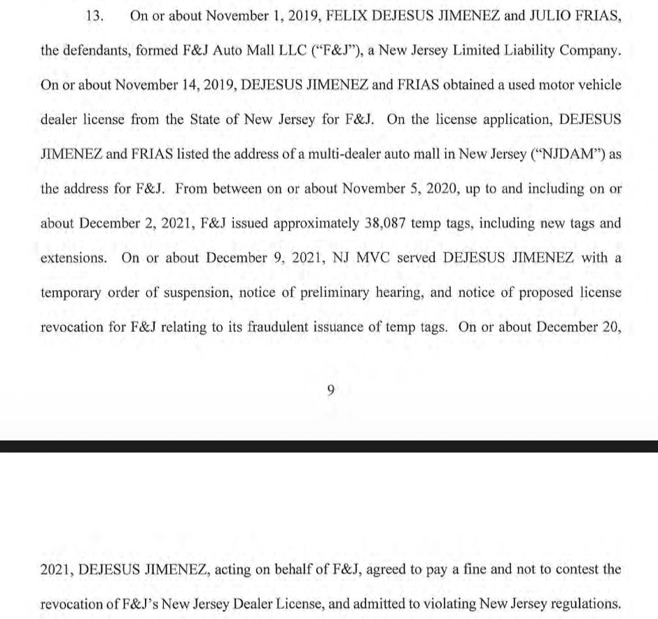 Jesse_Coburn's tweet photo. Two defendants operated dealerships that I wrote about. Neither had much ostensible operations beyond printing tens of thousands of temp tags -- worth millions on the black market. I spoke to both of them at the time, and they denied selling tags. The feds now say they were: https://t.co/ZmHnVLClt4