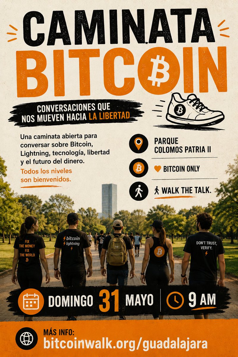 btc_ln_gdl's tweet photo. 🚶‍♂️El próximo domingo nos salimos del internet.⚡

Caminata Bitcoin GDL en Parque Colomos 🌳

Charlas sobre Bitcoin, Lightning, libertad y el futuro del dinero mientras caminamos.

📍 Parque Colomos Patria II
🗓️ Domingo 31 Mayo — 9 AM
🧡 Bitcoin only

https://t.co/uPDn9e7Pkc https://t.co/qRwoTfE72S