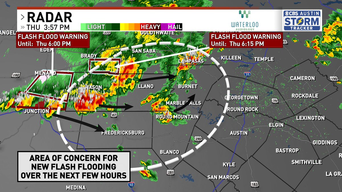 averytomascowx's tweet photo. 4 PM - Flash flood threat increasing across the Hill Country. 

Radar trending worse with prolific rainfall moving very slowly and growing in scale. Rainfall rates 2"+ per hour #atxwx #txwx https://t.co/5lxv3NVxjL