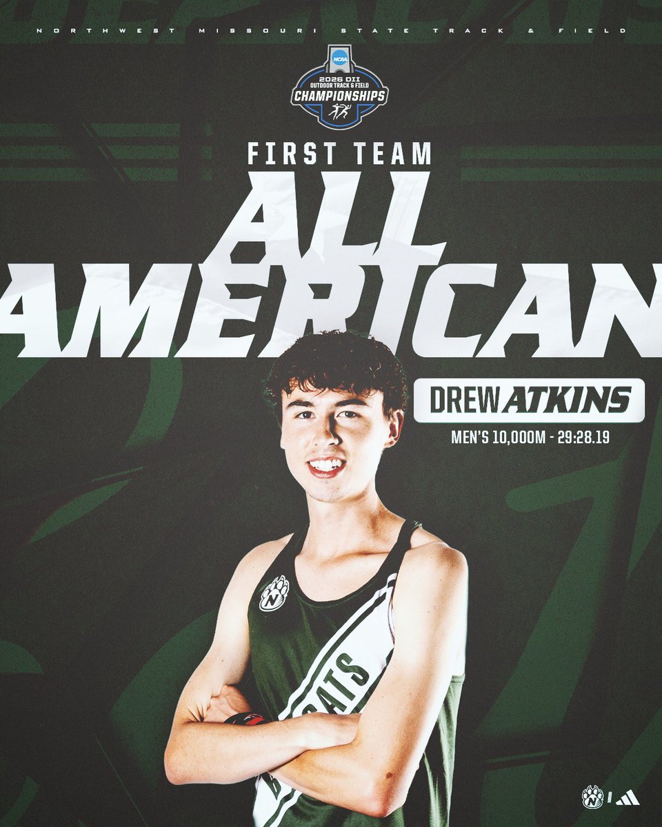NWBearcatXCTF's tweet photo. 𝙁𝙄𝙍𝙎𝙏 𝙏𝙀𝘼𝙈 𝘼𝙇𝙇-𝘼𝙈𝙀𝙍𝙄𝘾𝘼𝙉 🇺🇸🚨

10,000m (M) ||| @NCAADII Outdoor Championships
4th: Drew Atkins - 29:28.19

#OABAAB ||| #OneTeamOneDream https://t.co/RCpWCDOPqI