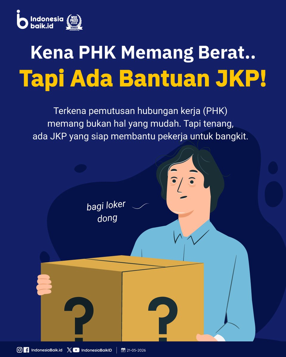 IndonesiaBaikId's tweet photo. Terkena #PHK memang bukan hal yg mudah, SohIB!
Karena itu, pemerintah menghadirkan Program #JKP untuk membantu #Pekerja yg mengalami PHK.
SohIB ada yg ikutan program ini?
@BPJSTKinfo
#IndonesiaBaik #YangMudaSukaData #Infografik #BPJSKetenagekerjaan #Perlinsos #KomdigiNewsroom https://t.co/uoyHsbB53j