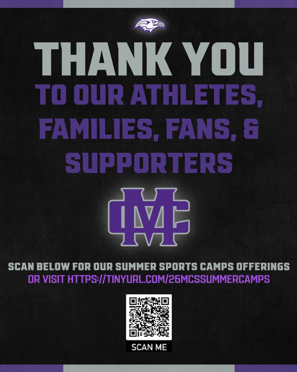 MCSAthletics_'s tweet photo. Thank you to our athletes, families, fans, &amp; supporters for an incredible year! 

Your support helped make the 2025-26 season unforgettable. Now it’s time for summer! Don't forget about our Summer Sports Camps — scan the QR code or visit the link to sign up today! https://t.co/xLZr5ZZt0l