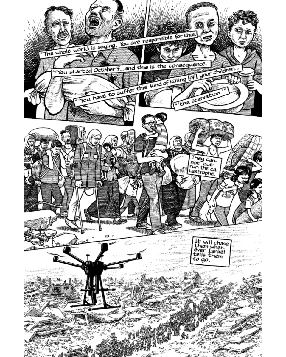 fantagraphics's tweet photo. In Requiem for Gaza, the writer @ChrisLynnHedges and the cartoonist Joe Sacco collaborate to present the testimony of displaced Palestinians who lived through the genocide.

This profound and elegiac work of investigative journalism is out 10/6. https://t.co/5tNQzuFU5R https://t.co/unJKKXG5xE
