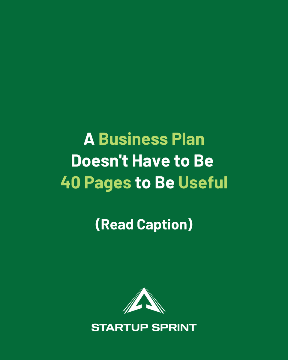 StartupSprintHQ's tweet photo. A one-page business plan is more useful than a 40-page document nobody reads. Define your target customer, core offer, pricing, acquisition channel, and 90-day revenue goal. The goal isn’t the document—it’s answering the questions most founders avoid until they’re stuck. https://t.co/ni2UZTAgHq
