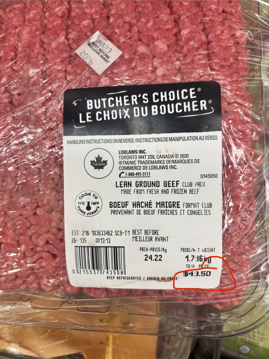CollingwoodJays's tweet photo. @LoblawsON @loblawco 43 dollars for some ground beef?  Are you kidding me. https://t.co/3xC4ZpEn0C