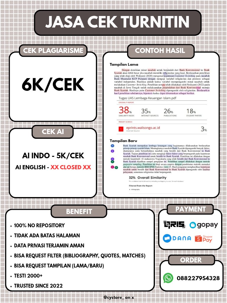cystore_'s tweet photo. halo, selamat pagi semua!
yang membutuhkan jasa cek turnitin dan cek AI aku sudah open yaaw. untuk cek turnitin ready tampilan lama dan baru ya, kuy kepoin ! 🫶🏻
#zonauang https://t.co/bf9oVJ0q7N